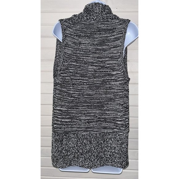 Cache Sz MEDIUM Black White Open Shawl Collar Sleeveless Cardigan Sweater EUC - Picture 5 of 8